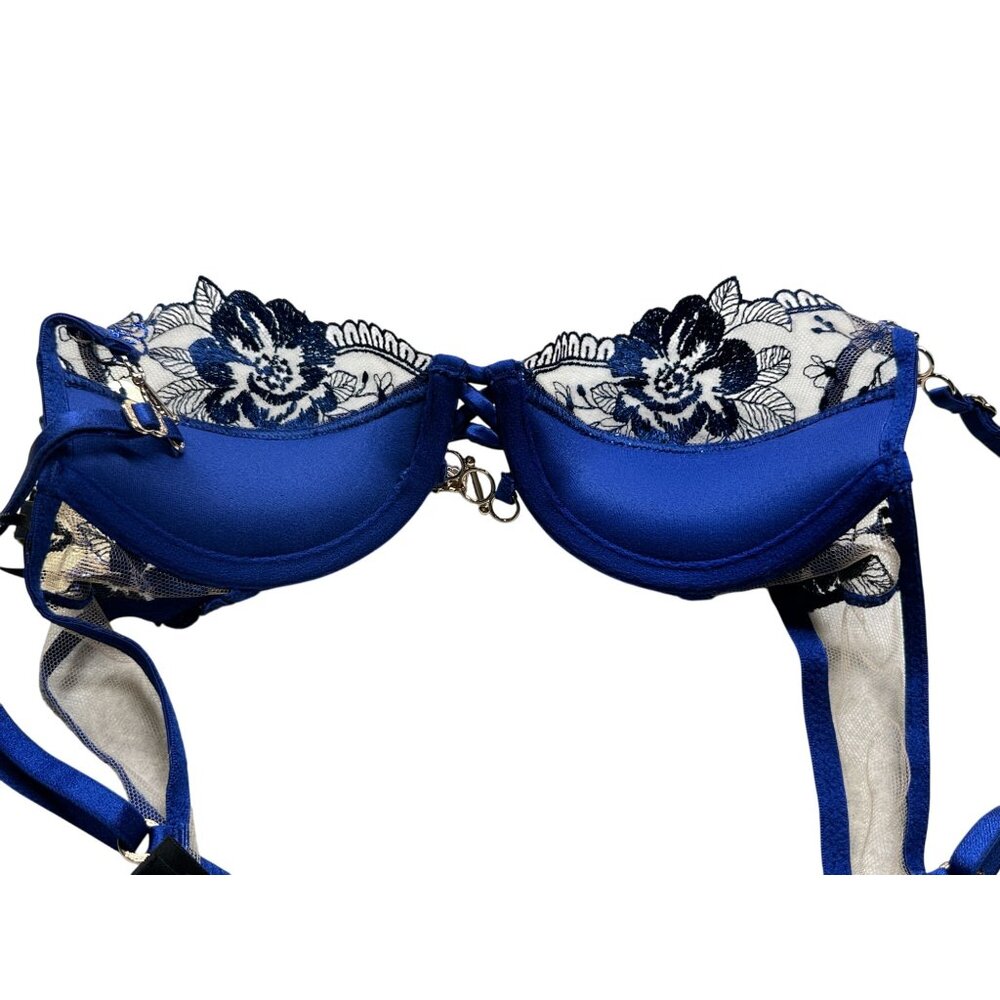 Honey Birdette Jules Contour Bra Womens 32A 10A Navy Blue Lace French Padlock - Picture 9 of 13